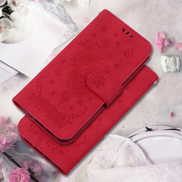 For Samsung Galaxy S25+ 5G Butterfly Rose Embossed Leather Phone Case(Red) - Galaxy S25+ 5G Cases by PMC Jewellery | Online Shopping South Africa | PMC Jewellery | Buy Now Pay Later Mobicred