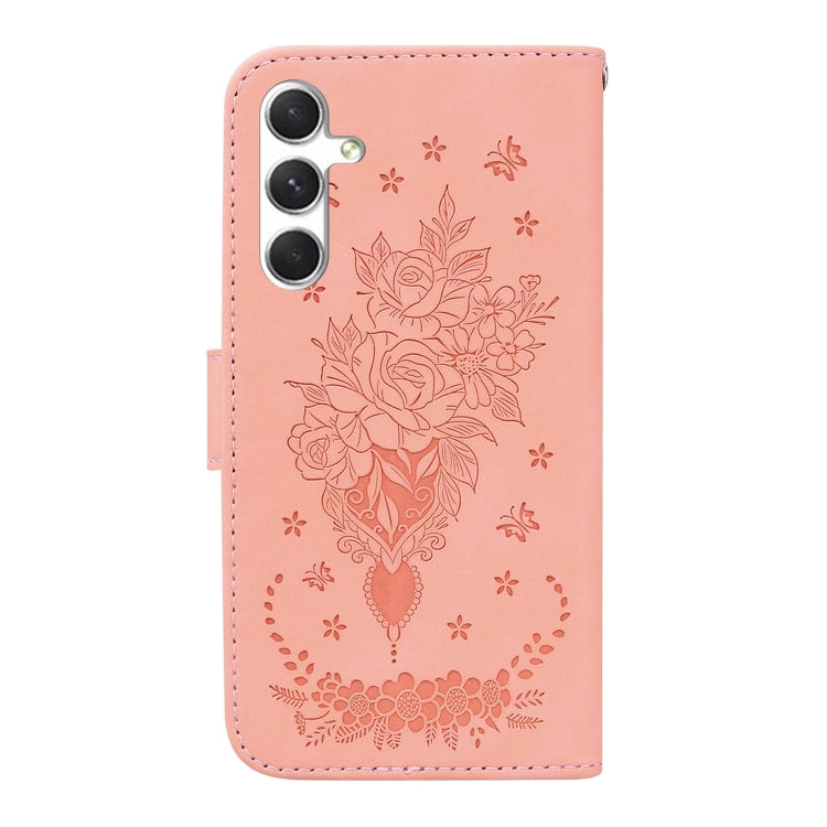 For Samsung Galaxy S25+ 5G Butterfly Rose Embossed Leather Phone Case(Pink) - Galaxy S25+ 5G Cases by PMC TechLife | Online Shopping South Africa | PMC TechLife | Buy Now Pay Later Mobicred