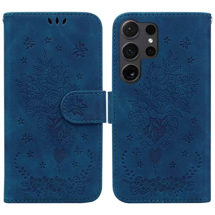 For Samsung Galaxy S25 Ultra 5G Butterfly Rose Embossed Leather Phone Case(Blue) - Galaxy S25 Ultra 5G Cases by PMC TechLife | Online Shopping South Africa | PMC TechLife | Buy Now Pay Later Mobicred