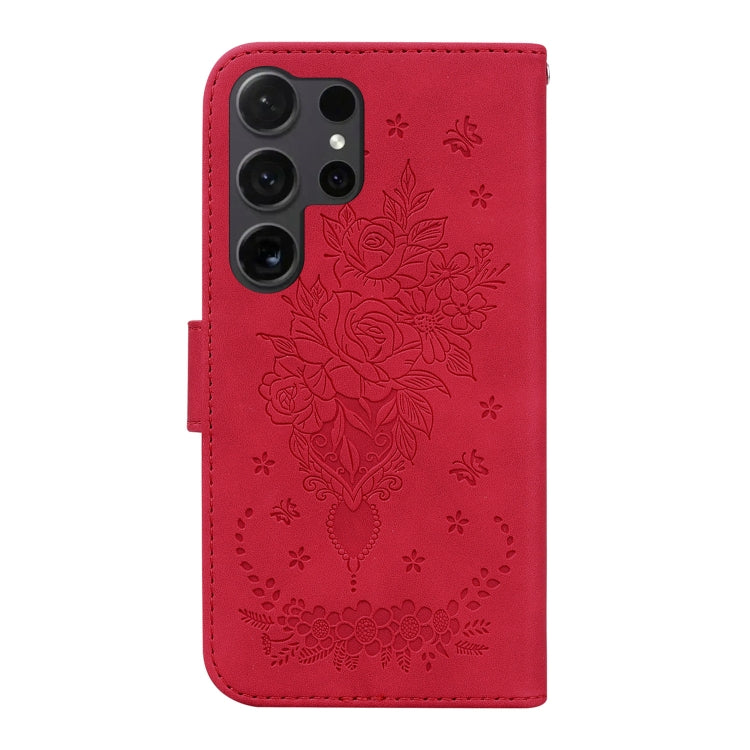 For Samsung Galaxy S25 Ultra 5G Butterfly Rose Embossed Leather Phone Case(Red) - Galaxy S25 Ultra 5G Cases by PMC TechLife | Online Shopping South Africa | PMC TechLife | Buy Now Pay Later Mobicred