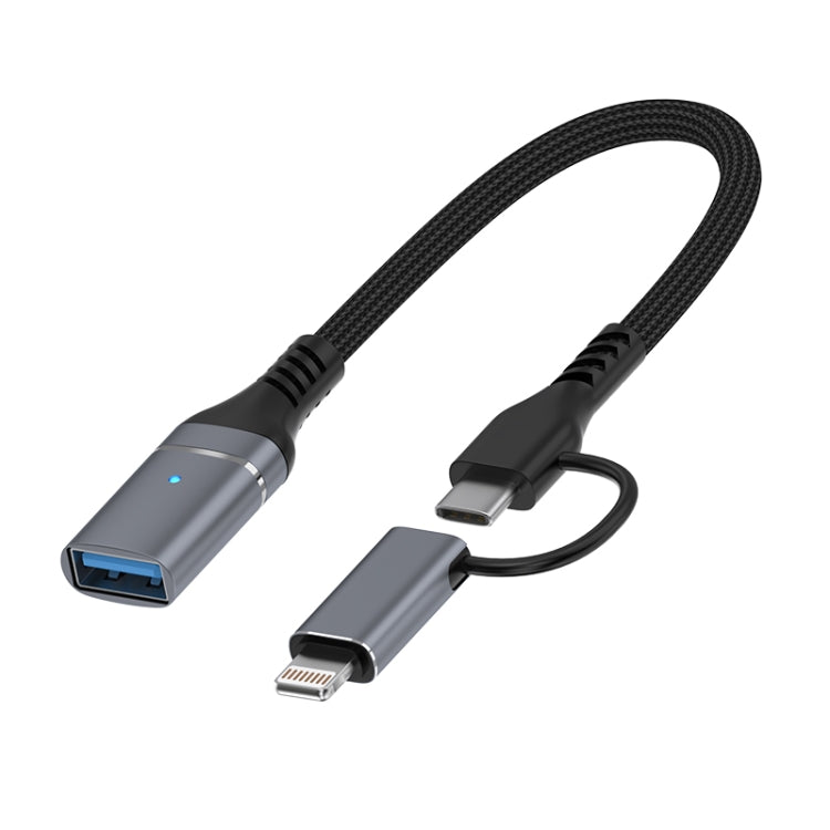 ADS-619 2 in 1 Type-C and 8 Pin to USB 3.0 OTG Adapter(Grey) - OTG Adapter by PMC Jewellery | Online Shopping South Africa | PMC Jewellery | Buy Now Pay Later Mobicred