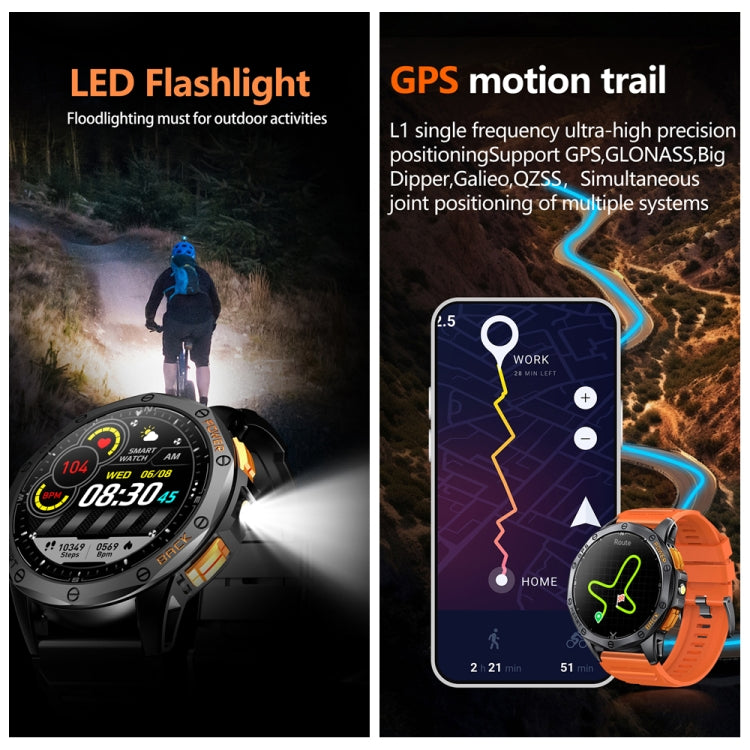 LEMFO K67 1.43 inch AMOLED Screen GPS Sports Smart Watch, Support Bluetooth Call / Health Monitoring(Silver Orange) - free shipping - PMC TechLife - Order now!