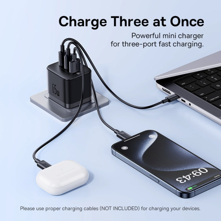 Baseus PD65W USB and 2 USB-C / Type-C Fast Charger With 1m Type-C Cable, Plug Type:UK Plug(Black) - free shipping - PMC TechLife - Order now!