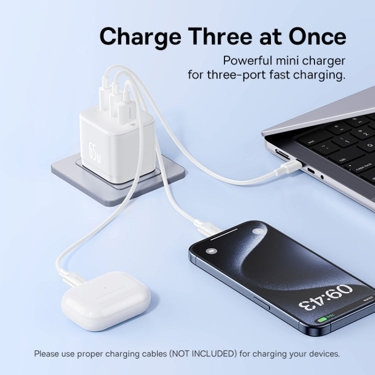 Baseus PD65W USB and 2 USB-C / Type-C Fast Charger With 1m Type-C Cable, Plug Type:UK Plug(White) - free shipping - PMC TechLife - Order now!