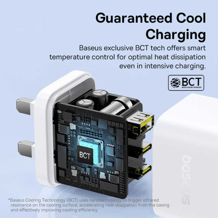 Baseus PD65W USB and 2 USB-C / Type-C Fast Charger With 1m Type-C Cable, Plug Type:UK Plug(White) - free shipping - PMC TechLife - Order now!