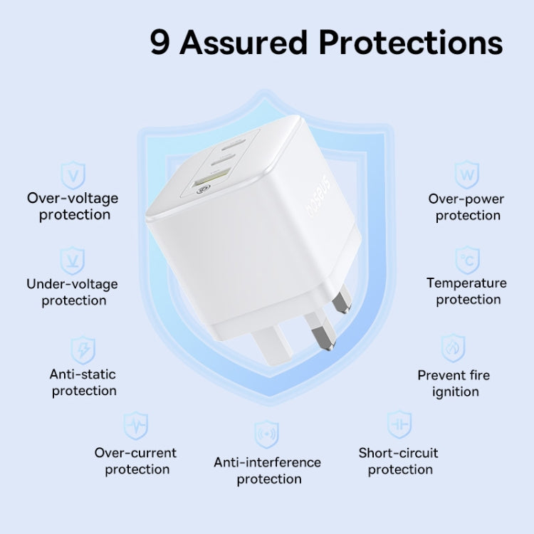 Baseus PD65W USB and 2 USB-C / Type-C Fast Charger With 1m Type-C Cable, Plug Type:UK Plug(White) - free shipping - PMC TechLife - Order now!