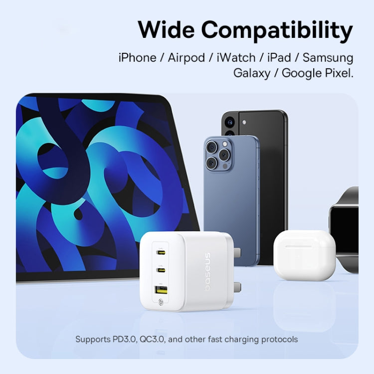 Baseus PD65W USB and 2 USB-C / Type-C Fast Charger With 1m Type-C Cable, Plug Type:UK Plug(White) - free shipping - PMC TechLife - Order now!