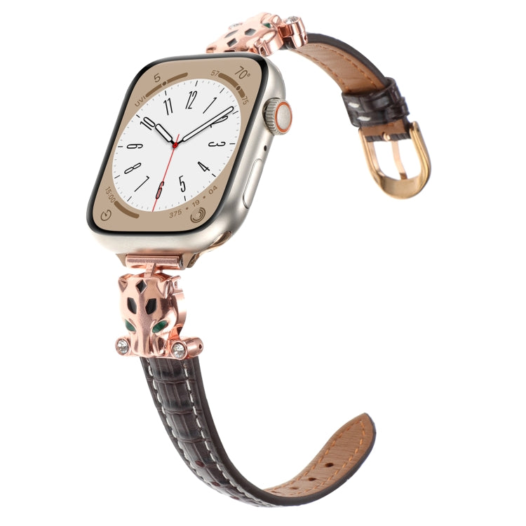 For Apple Watch 46mm / 49mm / 45mm / 44mm Leopard Head Bamboo Texture Leather Watch Band(Rose Gold Brown) - free shipping - PMC TechLife - Order now!