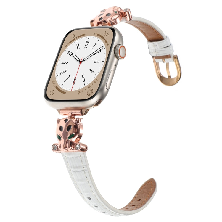 For Apple Watch 46mm / 49mm / 45mm / 44mm Leopard Head Bamboo Texture Leather Watch Band(Rose Gold White) - free shipping - PMC TechLife - Order now!
