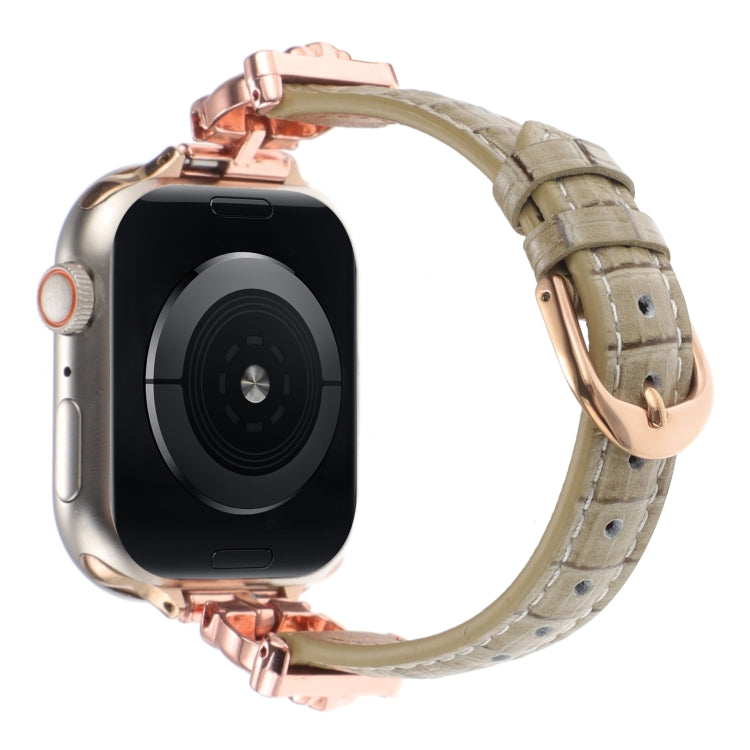 For Apple Watch 46mm / 49mm / 45mm / 44mm Leopard Head Bamboo Texture Leather Watch Band(Rose Gold Khaki) - free shipping - PMC TechLife - Order now!
