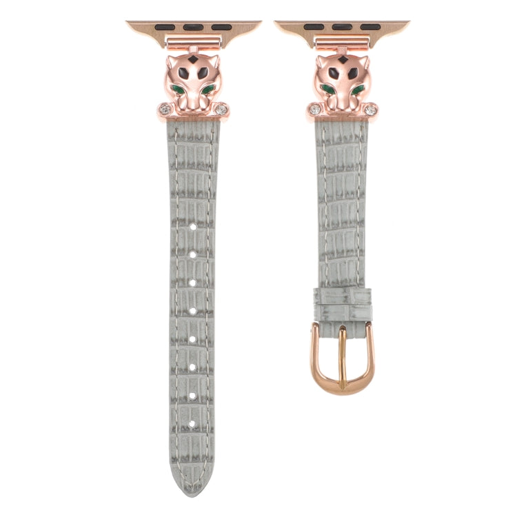 For Apple Watch 42mm / 41mm / 40mm / 38mm Leopard Head Bamboo Texture Leather Watch Band(Rose Gold Grey) - free shipping - PMC TechLife - Order now!