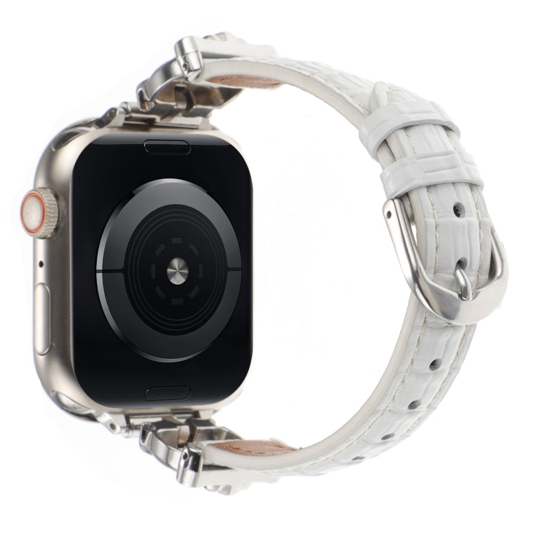 For Apple Watch 42mm / 41mm / 40mm / 38mm Leopard Head Bamboo Texture Leather Watch Band(Silver White) - free shipping - PMC TechLife - Order now!
