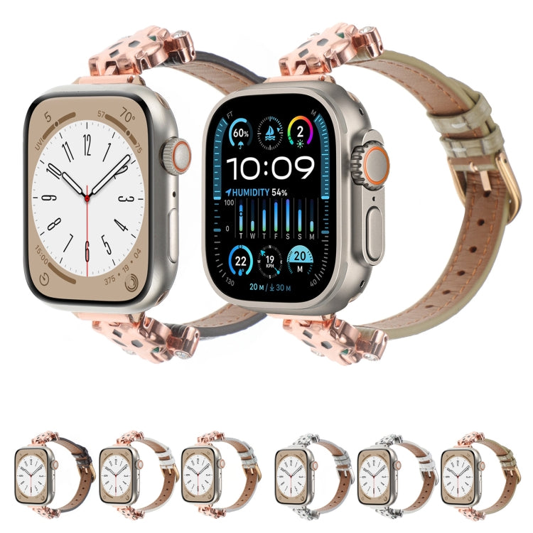 For Apple Watch 42mm / 41mm / 40mm / 38mm Leopard Head Bamboo Texture Leather Watch Band(Rose Gold Brown) - free shipping - PMC TechLife - Order now!
