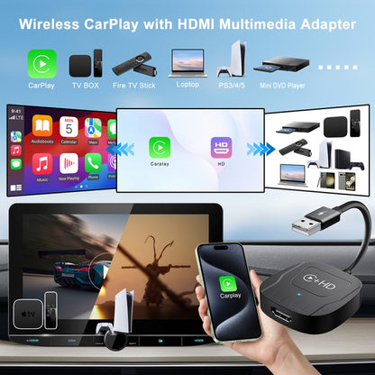 USB and HDMI Wired to Wireless CarPlay Auto Adapter, Specification:Square(Black) - Bluetooth Adapters by PMC Jewellery | Online Shopping South Africa | PMC Jewellery | Buy Now Pay Later Mobicred