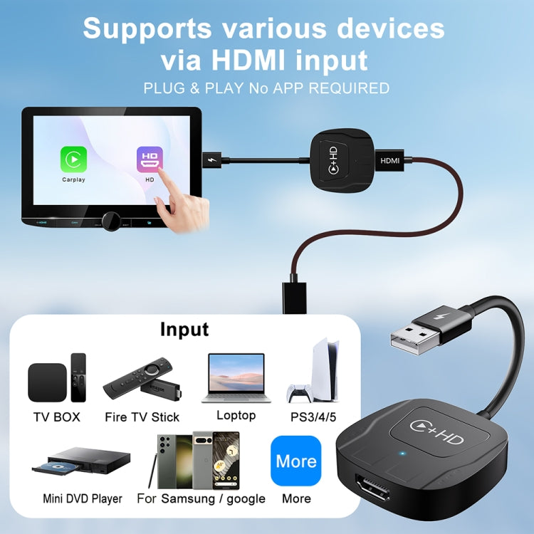 USB and HDMI Wired to Wireless CarPlay Auto Adapter, Specification:Square(Silver) - free shipping - PMC Jewellery - Order now!