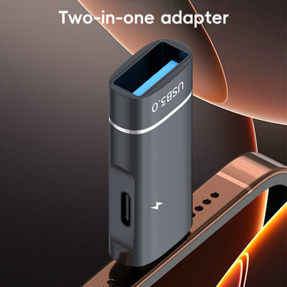 2 in 1 Type-C to USB and Type-C Charging OTG Adapter(Grey) - Converter & Adapter by PMC Jewellery | Online Shopping South Africa | PMC Jewellery | Buy Now Pay Later Mobicred