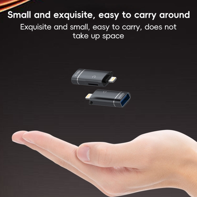 2 in 1 8 Pin to USB and Type-C Earphone Adapter(Black) - Earphone Adapter by PMC Jewellery | Online Shopping South Africa | PMC Jewellery | Buy Now Pay Later Mobicred