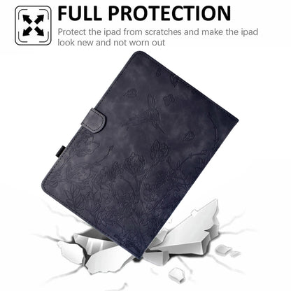 For Samsung Galaxy Tab S9 Flowers and Bird Embossed Smart Leather Tablet Case(Black) - Galaxy Tab S9 Cases by PMC Jewellery | Online Shopping South Africa | PMC Jewellery | Buy Now Pay Later Mobicred