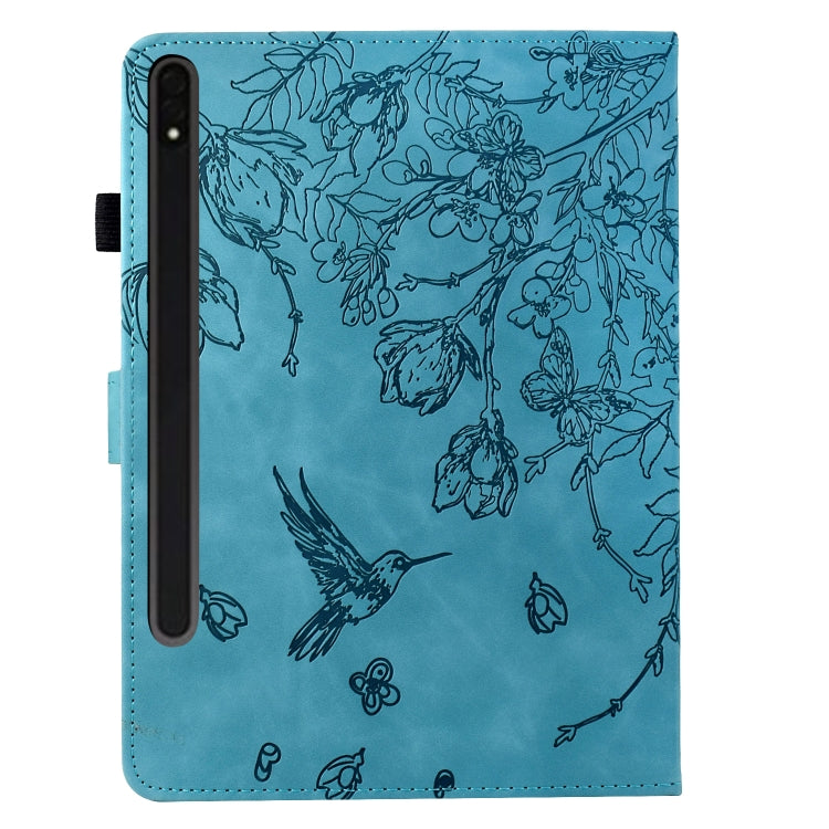 For Samsung Galaxy Tab S9 Flowers and Bird Embossed Smart Leather Tablet Case(Light Blue) - Galaxy Tab S9 Cases by PMC Jewellery | Online Shopping South Africa | PMC Jewellery | Buy Now Pay Later Mobicred