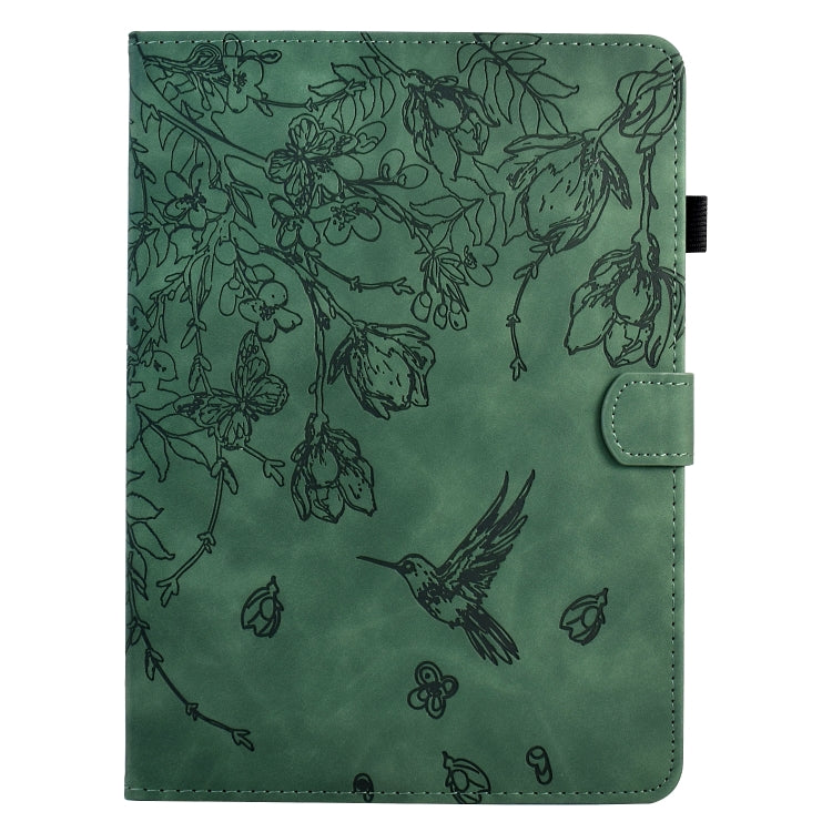 For Samsung Galaxy Tab S9 Flowers and Bird Embossed Smart Leather Tablet Case(Green) - Galaxy Tab S9 Cases by PMC Jewellery | Online Shopping South Africa | PMC Jewellery | Buy Now Pay Later Mobicred