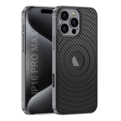 For iPhone 16 Pro GKK Plating Leather Wave MagSafe Phone Case(Carbon Fiber) - iPhone 16 Pro Cases by GKK | Online Shopping South Africa | PMC Jewellery | Buy Now Pay Later Mobicred