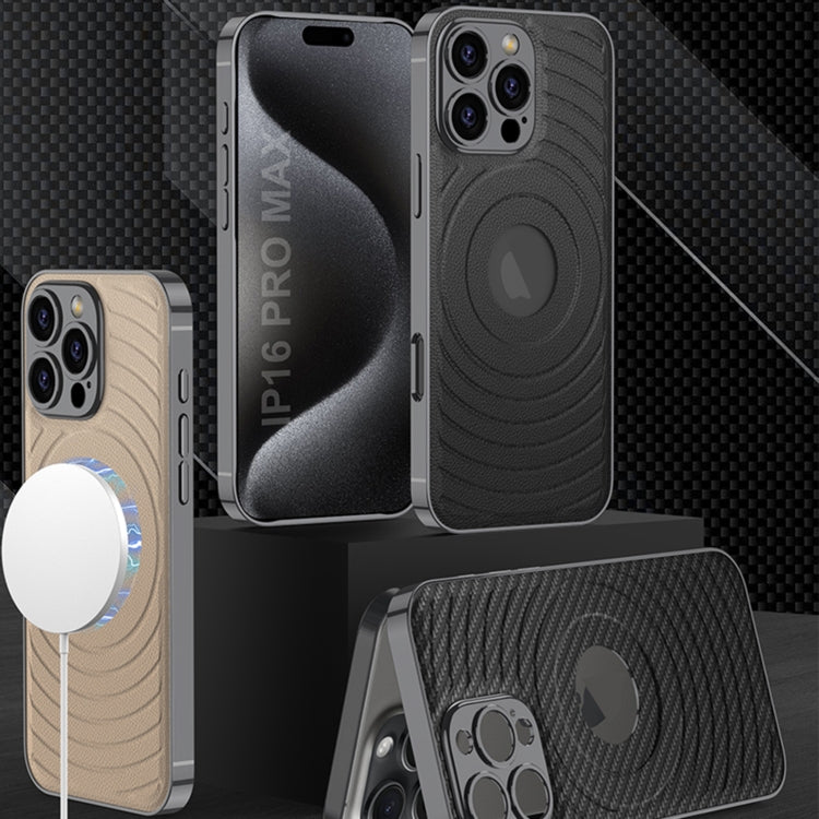 For iPhone 16 Pro Max GKK Plating Leather Wave MagSafe Phone Case(Titanium Gray) - free shipping - PMC Jewellery - Order now!