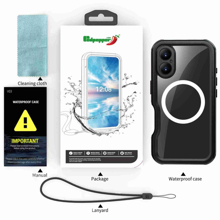 For iPhone 16 Plus RedPepper IP68 Waterproof Triple-proof MagSafe Phone Case(Black Blue) - iPhone 16 Plus Cases by RedPepper | Online Shopping South Africa | PMC Jewellery | Buy Now Pay Later Mobicred