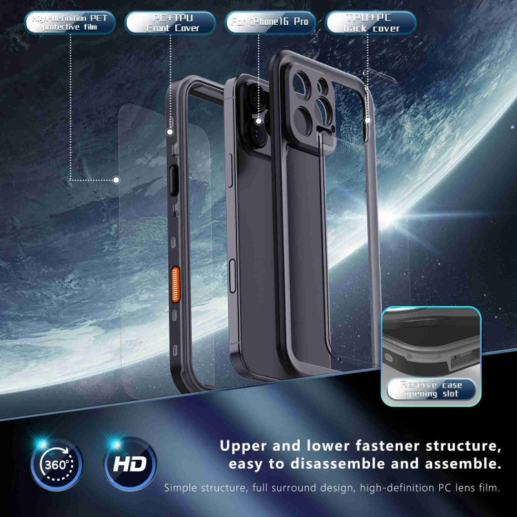 For iPhone 16 Pro RedPepper Transparent Dot IP68 Waterproof Triple-proof Phone Case(Black Dark Grey) - free shipping - PMC Jewellery - Order now!