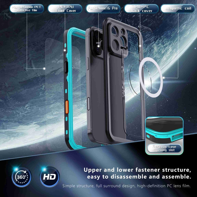 For iPhone 16 Pro Max RedPepper Transparent Dot IP68 Waterproof Triple-proof MagSafe Phone Case(Black Blue) - iPhone 16 Pro Max Cases by RedPepper | Online Shopping South Africa | PMC Jewellery | Buy Now Pay Later Mobicred