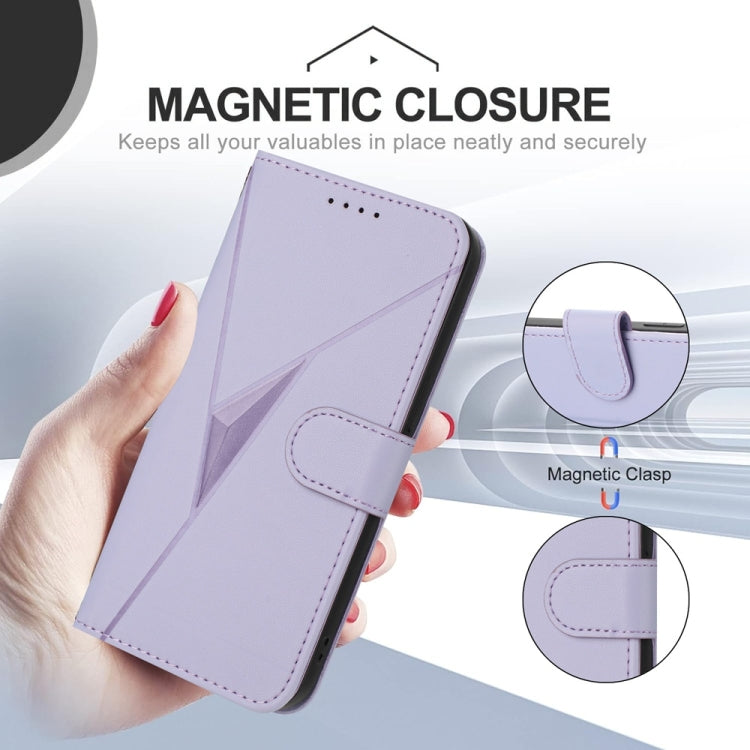 For Samsung Galaxy S25 5G Triangle Pattern Buckle Clasp Leather Phone Case(Light Purple) - Galaxy S25 5G Cases by PMC Jewellery | Online Shopping South Africa | PMC Jewellery | Buy Now Pay Later Mobicred