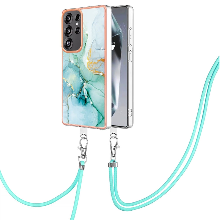For Samsung Galaxy S25 Ultra 5G Electroplating Marble Dual-side IMD Phone Case with Lanyard(Green 003) - Galaxy S25 Ultra 5G Cases by PMC TechLife | Online Shopping South Africa | PMC TechLife | Buy Now Pay Later Mobicred