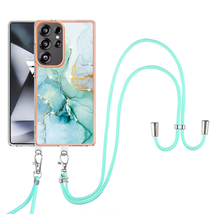 For Samsung Galaxy S25 Ultra 5G Electroplating Marble Dual-side IMD Phone Case with Lanyard(Green 003) - Galaxy S25 Ultra 5G Cases by PMC TechLife | Online Shopping South Africa | PMC TechLife | Buy Now Pay Later Mobicred