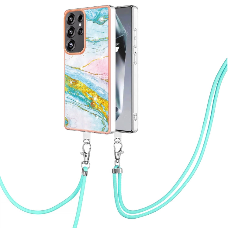 For Samsung Galaxy S25 Ultra 5G Electroplating Marble Dual-side IMD Phone Case with Lanyard(Green 004) - Galaxy S25 Ultra 5G Cases by PMC TechLife | Online Shopping South Africa | PMC TechLife | Buy Now Pay Later Mobicred
