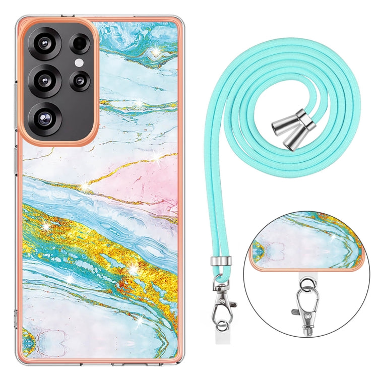 For Samsung Galaxy S25 Ultra 5G Electroplating Marble Dual-side IMD Phone Case with Lanyard(Green 004) - Galaxy S25 Ultra 5G Cases by PMC TechLife | Online Shopping South Africa | PMC TechLife | Buy Now Pay Later Mobicred