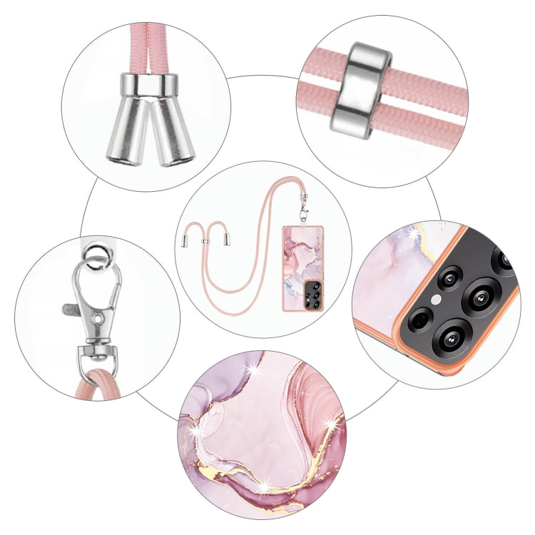 For Samsung Galaxy S25 Ultra 5G Electroplating Marble Dual-side IMD Phone Case with Lanyard(Rose Gold 005) - Galaxy S25 Ultra 5G Cases by PMC TechLife | Online Shopping South Africa | PMC TechLife | Buy Now Pay Later Mobicred