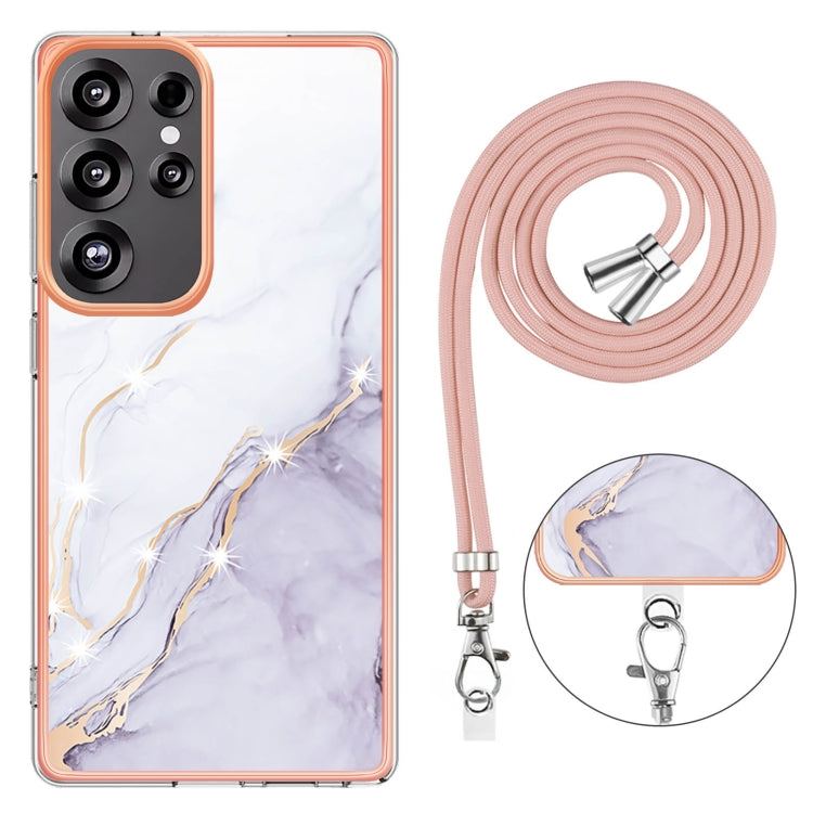 For Samsung Galaxy S25 Ultra 5G Electroplating Marble Dual-side IMD Phone Case with Lanyard(White 006) - Galaxy S25 Ultra 5G Cases by PMC TechLife | Online Shopping South Africa | PMC TechLife | Buy Now Pay Later Mobicred