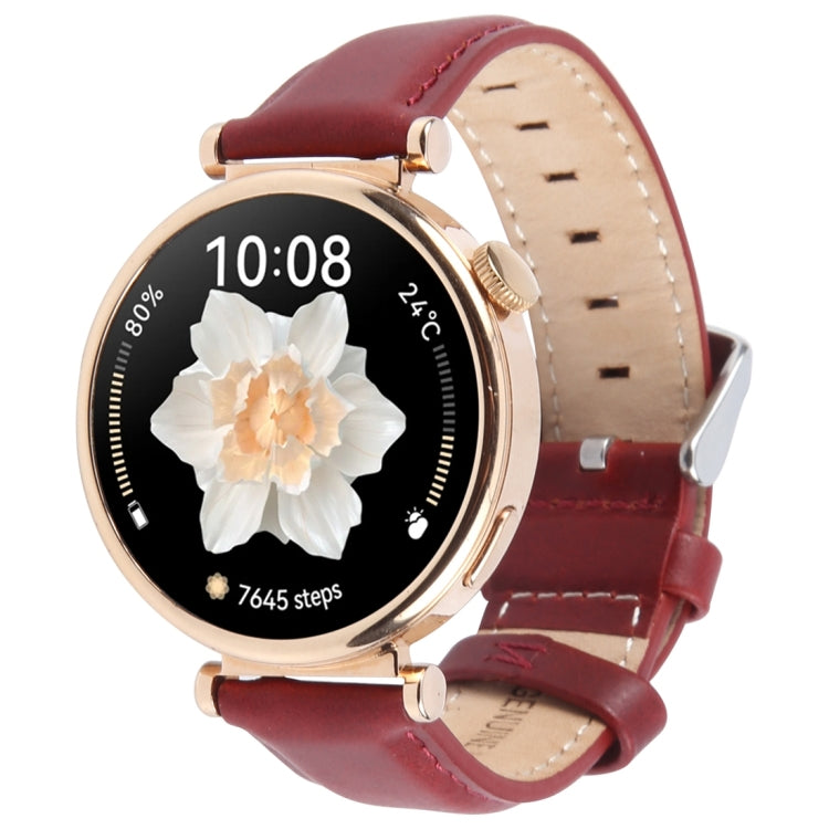 14mm Silver Steel Buckle Genuine Leather Watch Band Wristband(Wine Red) - 20mm Bands by PMc TechLife | Online Shopping South Africa | PMc TechLife | Buy Now Pay Later Mobicred