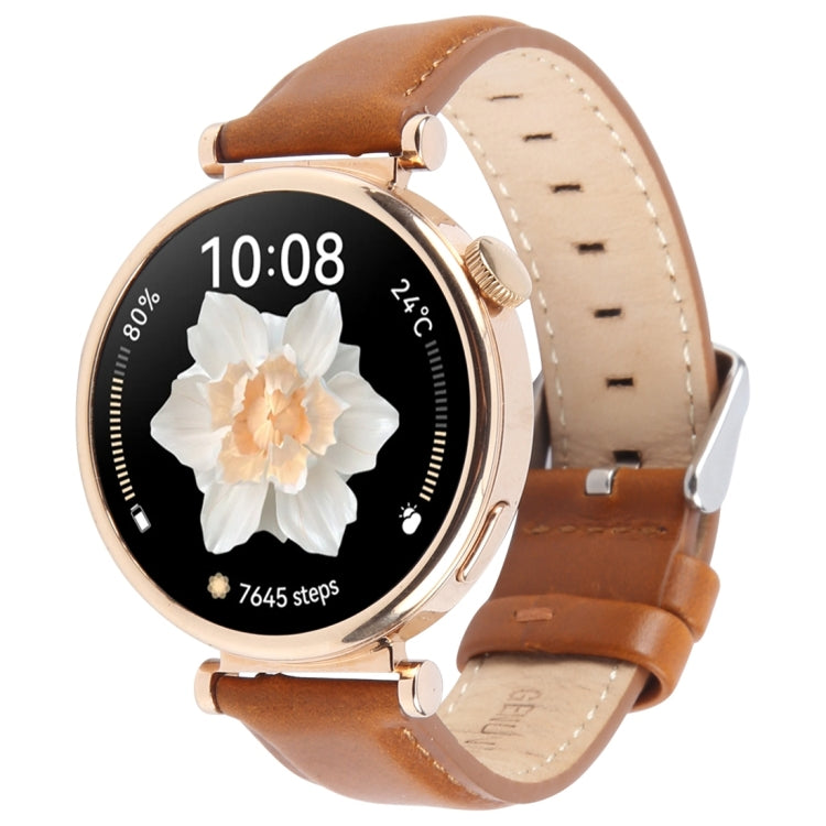 14mm Silver Steel Buckle Genuine Leather Watch Band Wristband(Brown) - 20mm Bands by PMc TechLife | Online Shopping South Africa | PMc TechLife | Buy Now Pay Later Mobicred