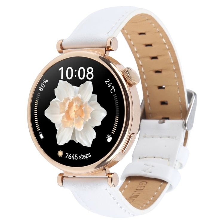 18mm Silver Steel Buckle Genuine Leather Watch Band Wristband(White) - 18mm Bands by PMc TechLife | Online Shopping South Africa | PMc TechLife | Buy Now Pay Later Mobicred