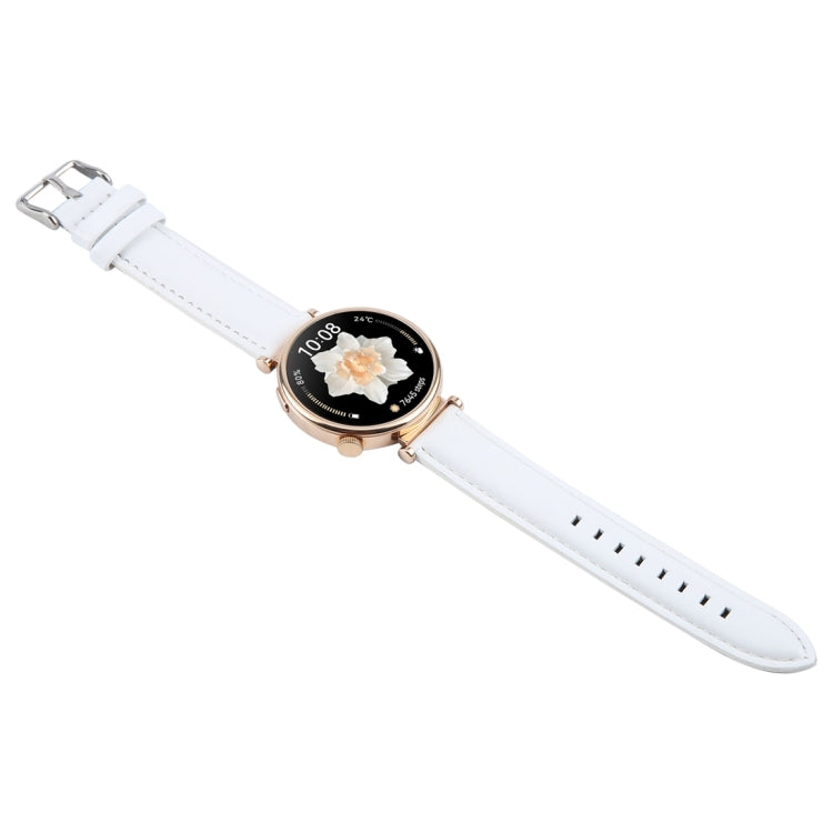 18mm Silver Steel Buckle Genuine Leather Watch Band Wristband(White) - 18mm Bands by PMc TechLife | Online Shopping South Africa | PMc TechLife | Buy Now Pay Later Mobicred