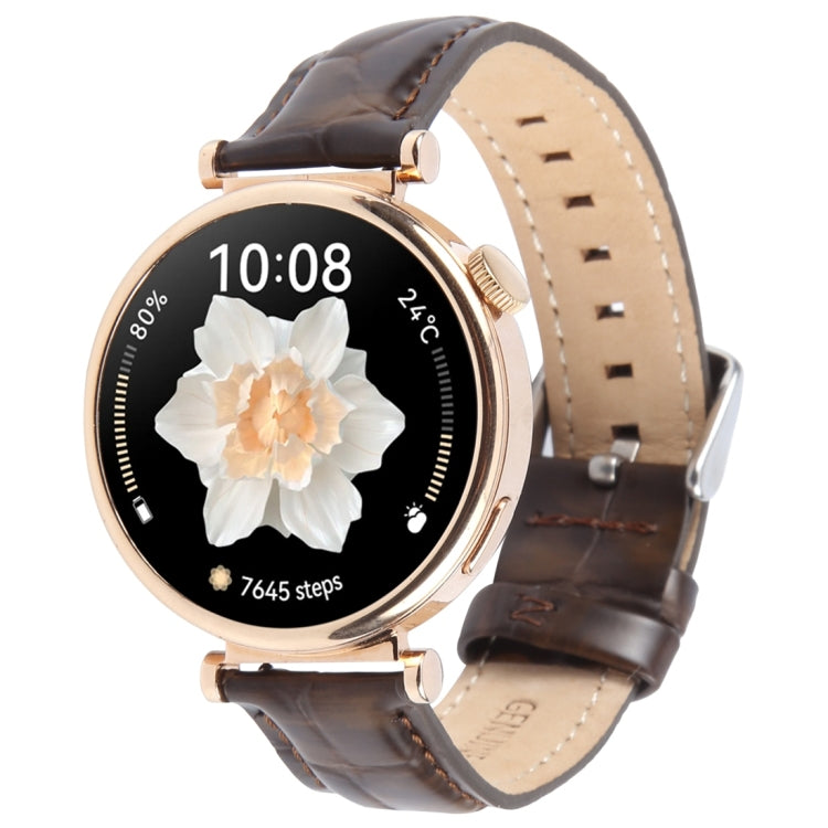 20mm Silver Steel Buckle Genuine Leather Watch Band Wristband(Coffee) - 20mm Bands by PMc TechLife | Online Shopping South Africa | PMc TechLife | Buy Now Pay Later Mobicred