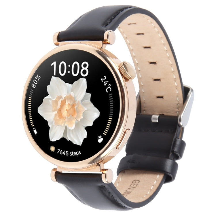 22mm Silver Steel Buckle Genuine Leather Watch Band Wristband(Black) - 22mm Bands by PMc TechLife | Online Shopping South Africa | PMc TechLife | Buy Now Pay Later Mobicred