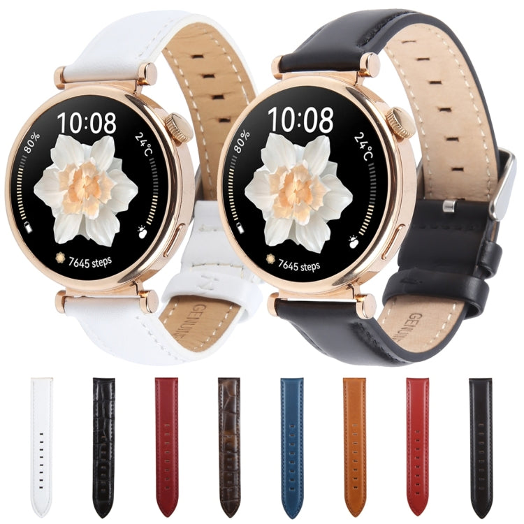 18mm Silver Steel Buckle Genuine Leather Watch Band Wristband(White) - 18mm Bands by PMc TechLife | Online Shopping South Africa | PMc TechLife | Buy Now Pay Later Mobicred