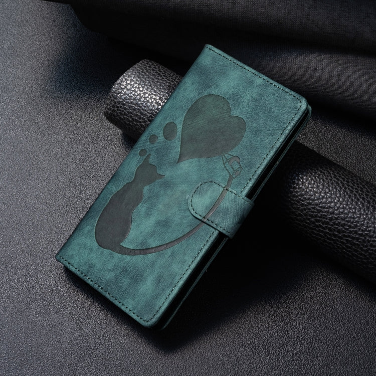 For Samsung Galaxy S25 Ultra 5G Pen Heart Cat Embossed Leather Phone Case(Green) - Galaxy S25 Ultra 5G Cases by PMC TechLife | Online Shopping South Africa | PMC TechLife | Buy Now Pay Later Mobicred