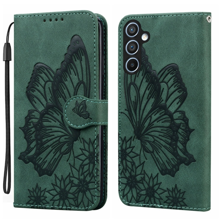 For Samsung Galaxy S25+ 5G Retro Skin Feel Butterflies Embossing Horizontal Flip Leather Phone Case(Green) - Galaxy S25+ 5G Cases by PMC TechLife | Online Shopping South Africa | PMC TechLife | Buy Now Pay Later Mobicred