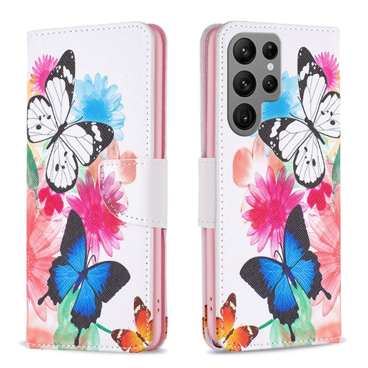 For Samsung Galaxy S25 Ultra 5G Colored Drawing Pattern Leather Phone Case(Butterflies) - Galaxy S25 Ultra 5G Cases by PMC Jewellery | Online Shopping South Africa | PMC Jewellery | Buy Now Pay Later Mobicred