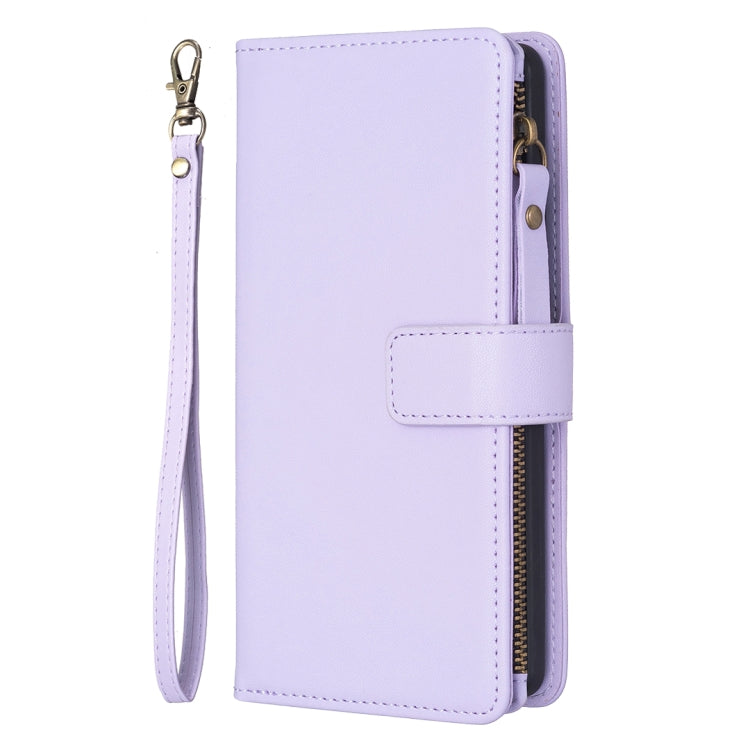 For Samsung Galaxy S25 5G 9 Card Slots Zipper Wallet Leather Flip Phone Case(Light Purple) - Galaxy S25 5G Cases by PMC TechLife | Online Shopping South Africa | PMC TechLife | Buy Now Pay Later Mobicred