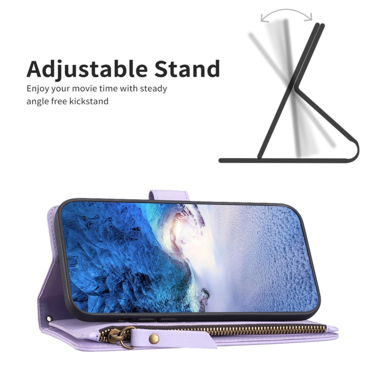 For Samsung Galaxy S25 5G 9 Card Slots Zipper Wallet Leather Flip Phone Case(Light Purple) - Galaxy S25 5G Cases by PMC TechLife | Online Shopping South Africa | PMC TechLife | Buy Now Pay Later Mobicred