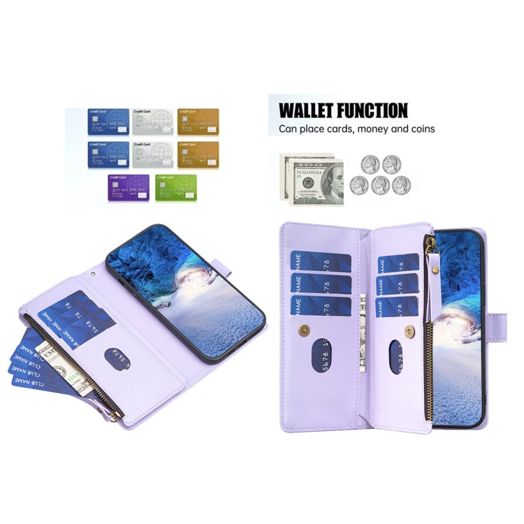 For Samsung Galaxy S25 5G 9 Card Slots Zipper Wallet Leather Flip Phone Case(Light Purple) - Galaxy S25 5G Cases by PMC TechLife | Online Shopping South Africa | PMC TechLife | Buy Now Pay Later Mobicred