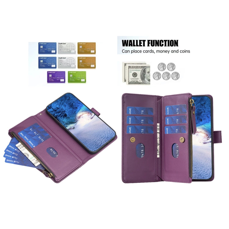 For Samsung Galaxy S25+ 5G 9 Card Slots Zipper Wallet Leather Flip Phone Case(Dark Purple) - Galaxy S25+ 5G Cases by PMC TechLife | Online Shopping South Africa | PMC TechLife | Buy Now Pay Later Mobicred
